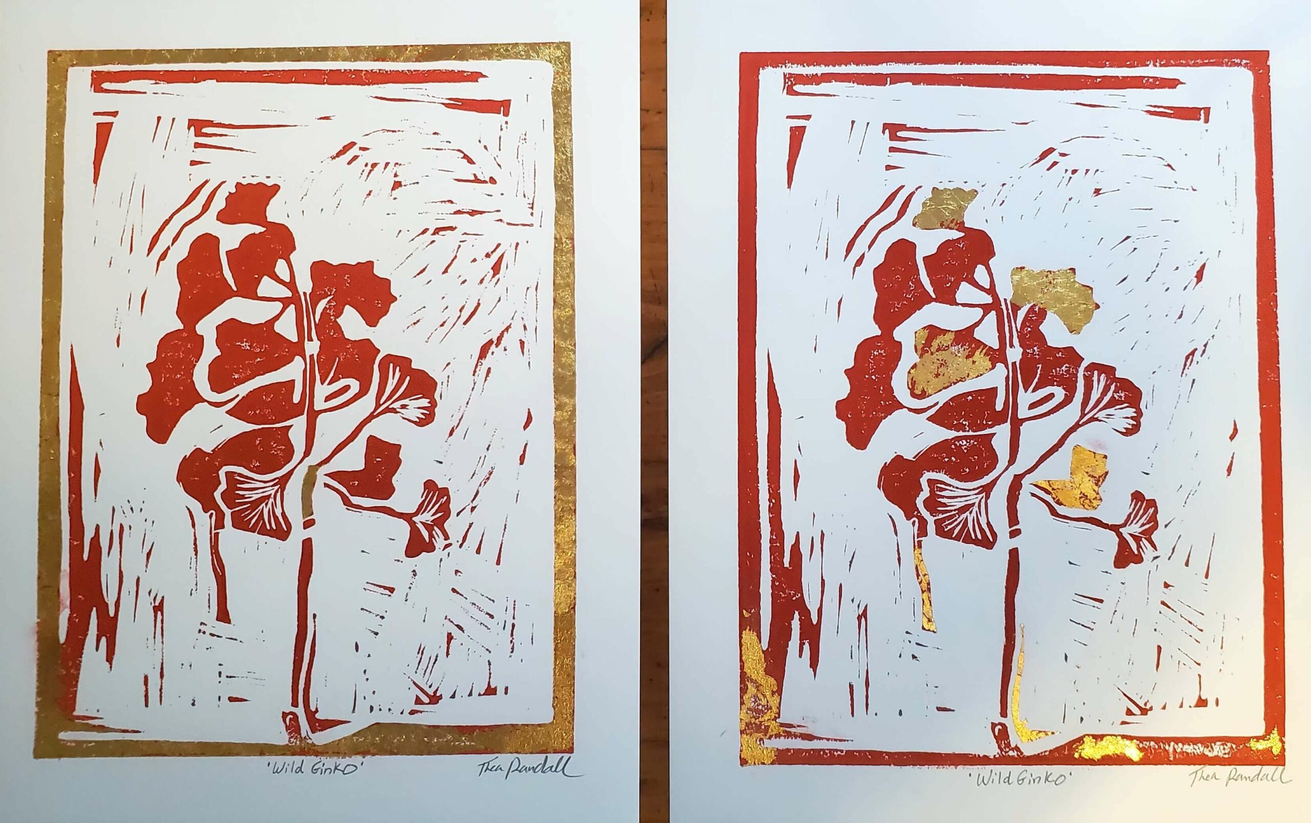 One Set of Two 11”x14” Linotype Prints on Paper with Gold Leafing