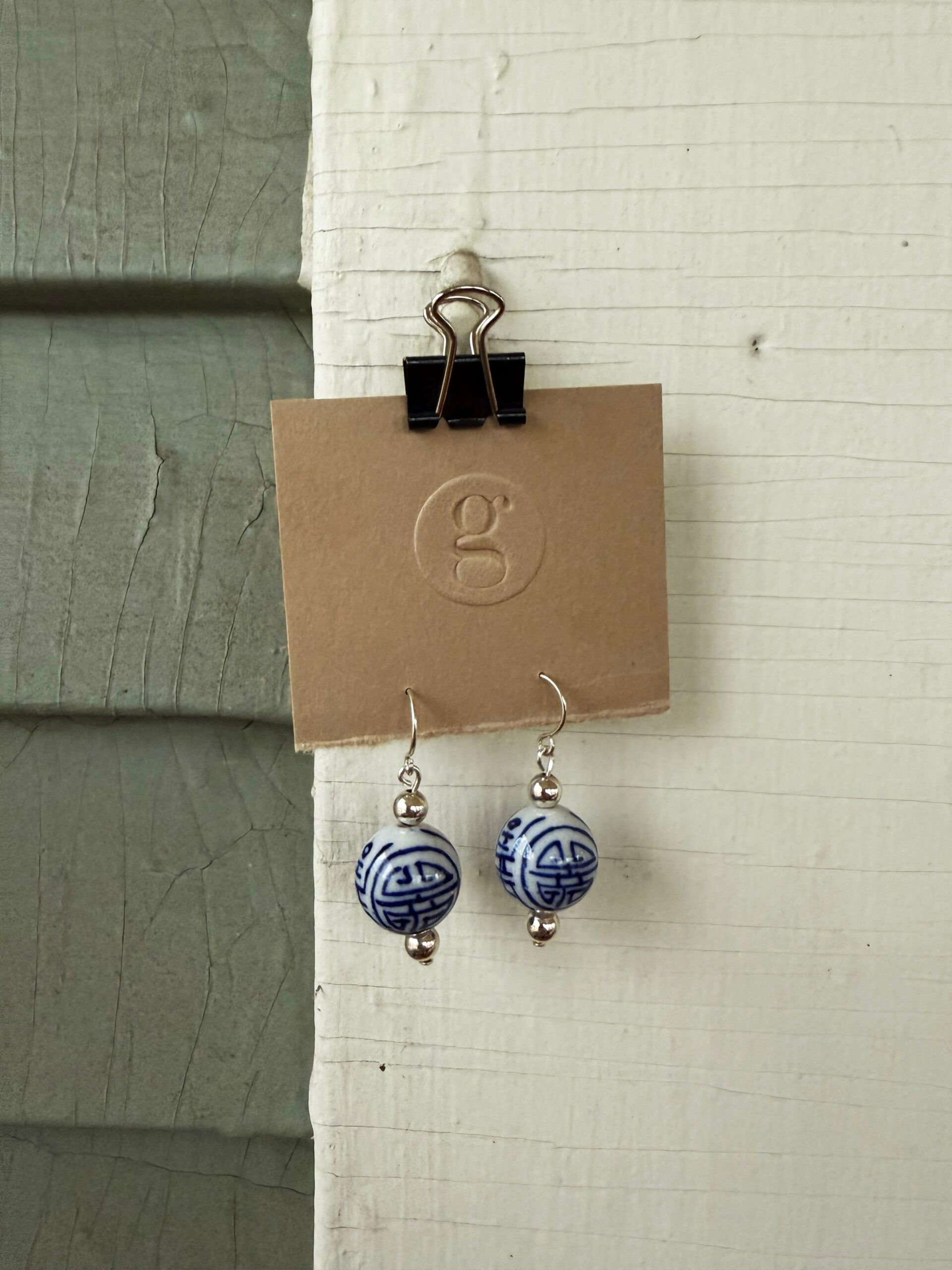 Earrings with Nana Ida’s Blue & White Ceramic Beads