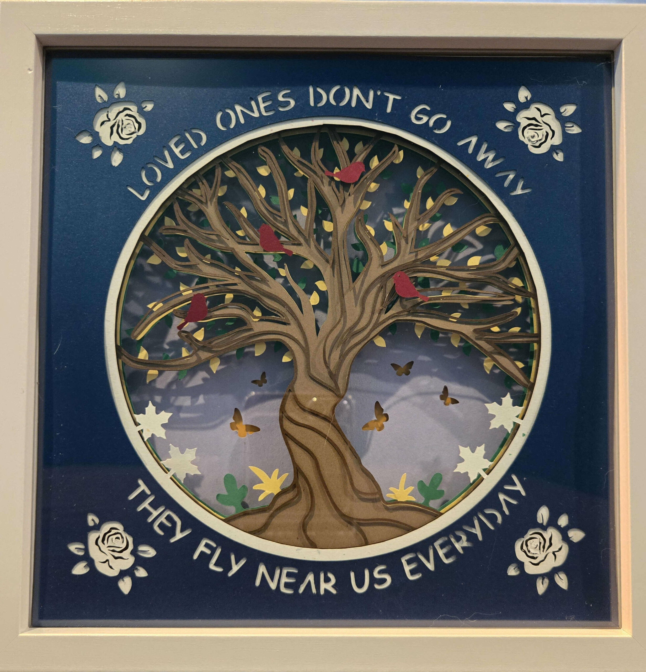 Memorial Tree with Cardinals Shadow Box